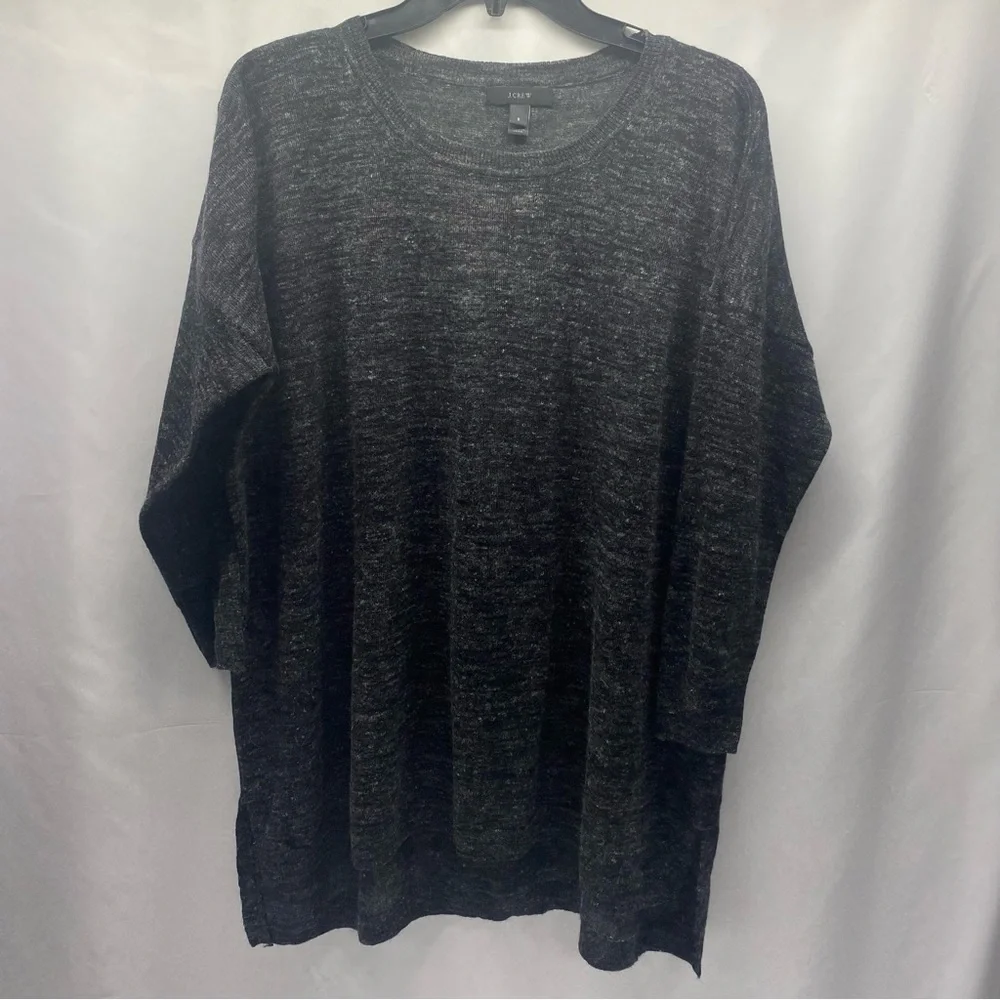J. Crew Charcoal Gray Crewneck Sweater W SM 3/4 SL LINEN ALPACA WOOL ACRYLIC